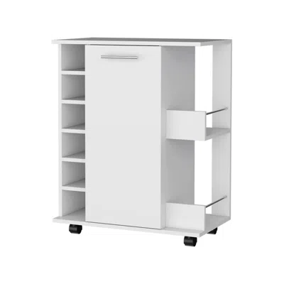Homezia White Rolling Bar Cart With Wine Storage