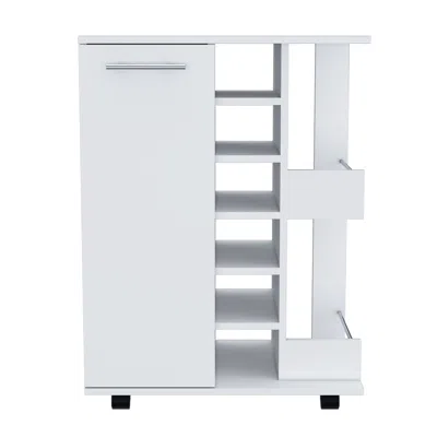 Homezia White Rolling Bar Cart With Wine Storage
