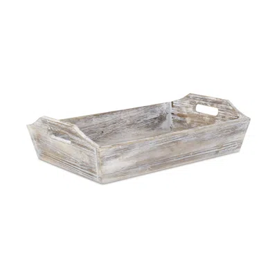 Homezia White Rustic Finish Wood Serving Tray With Handles In Multi
