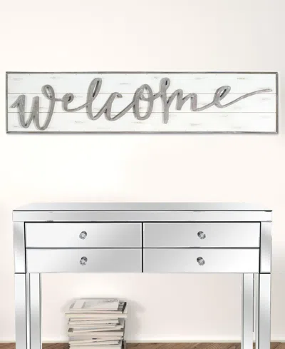 Homezia White Solid Wood Welcome Wall Decor