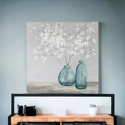 Homezia White Spring Flowers Unframed Print Wall Art In Gray