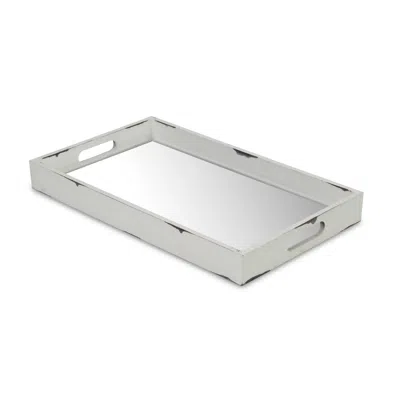 Homezia White Wooden Mirrored Serving Tray