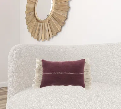 Homezia Wide Tasseled Marble Maroon Lumbar Pillow