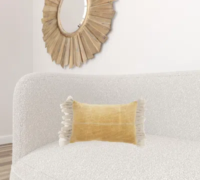 Homezia Wide Tasseled Marble Yellow Lumbar Pillow