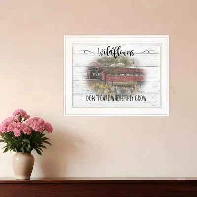 Homezia Wildflowers Covered Bridge White Framed Print Wall Art In Multi