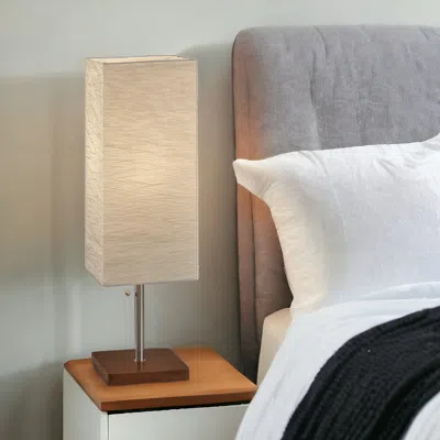 Homezia Wildside Paper Shade With Walnut Wood Table Lamp In Orange
