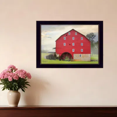 Homezia Willow Grove Mill 1 Black Framed Print Wall Art In Red