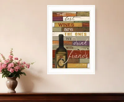 Homezia Wine With Friends White Framed Print Wall Art In Multi