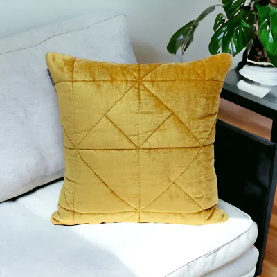 Homezia Yellow Chunky Geo Stitched Velvet Decorative Throw Pillow