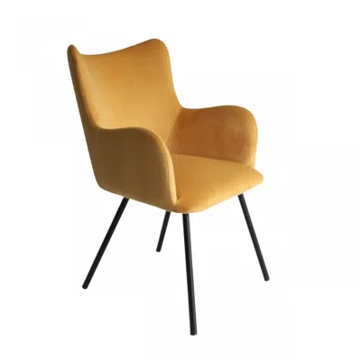 Homezia Yellow Curvy Velvet And Black Modern Dining Chair In Neutral