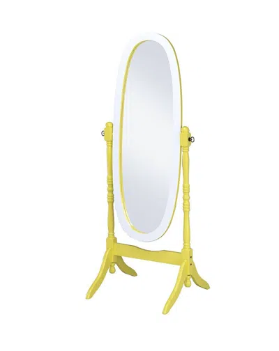 Homezia Yellow Oval Cheval Standing Solid Wood Mirror In Brown