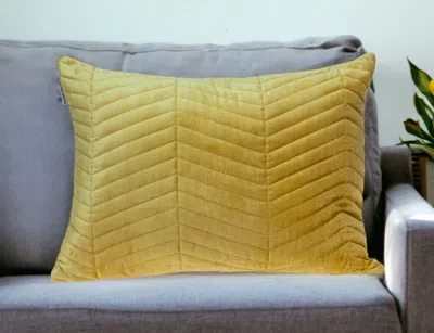 Homezia Yellow Quilted Velvet Zig Zag Decorative Lumbar Pillow