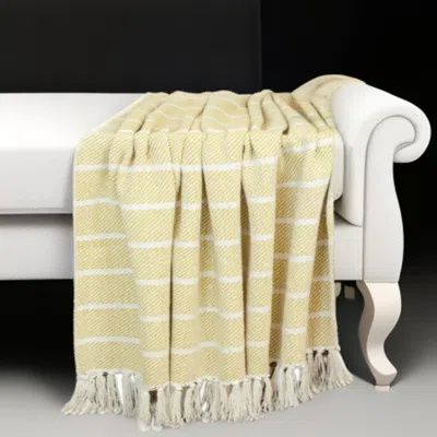 Homezia Yellow Woven Cotton Striped Throw Blanket