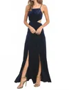 Hommage Side Stunner Velvet Dress In Navy Blue In Blue