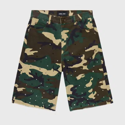 Homme + Femme Men's Camo Gemstone Shorts In Green/brown Multi