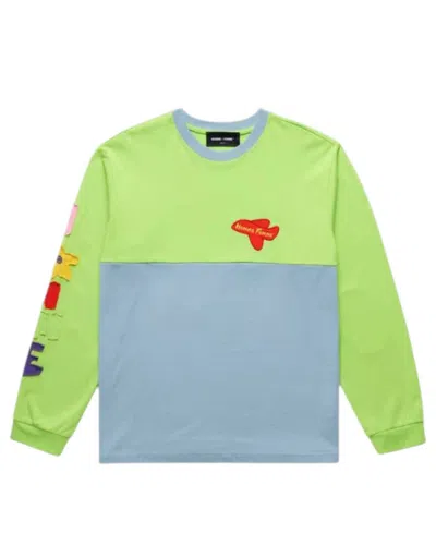 Homme + Femme Men's Wichita Long Sleeve Tee In Bold Lime/powder Blue In Green