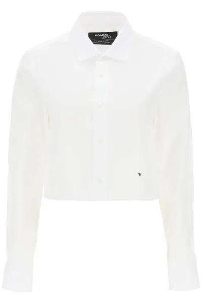Homme Girls Cotton Twill Cropped Shirt In Bianco