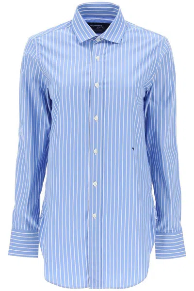 Homme Girls Striped Poplin Shirt In Blu
