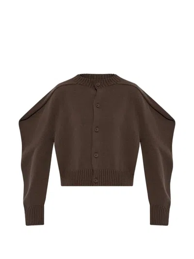 Homme Plisse "akimbo Knit" Volume Cardigan In Brown