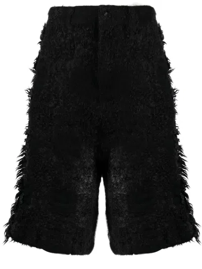 Homme Plisse Black Wool Faux-shearling Bermuda Shorts For Men