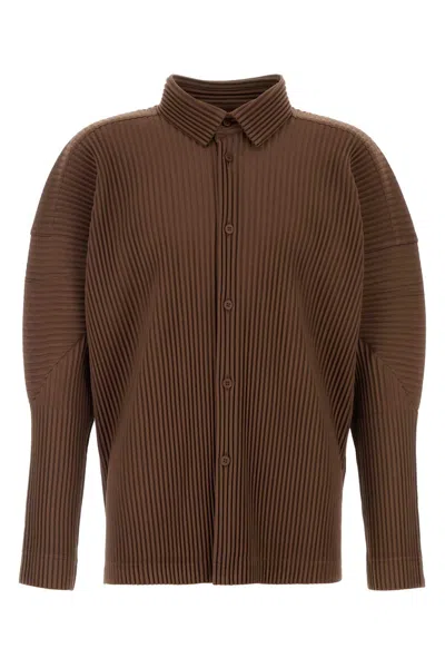 Homme Plisse Brown Polyester Shirt