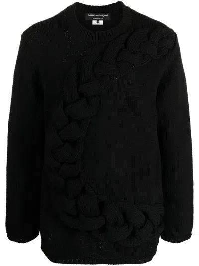 Homme Plisse Cable-knit Crewneck Sweater In Black