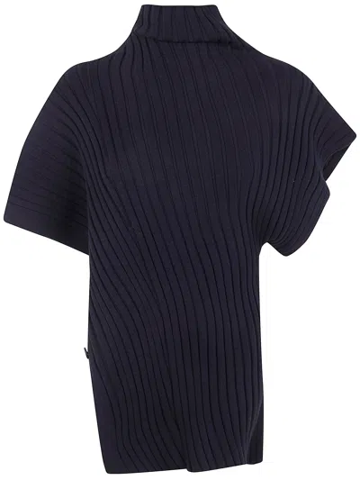 Homme Plisse Cotton Cashmere Knit Top In Black