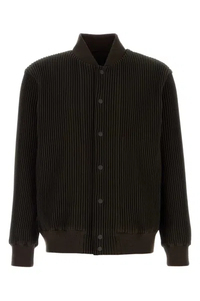 Homme Plisse Dark Brown Polyester Bomber Jacket