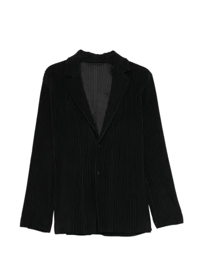 Homme Plisse Issey Miyake Pleated Button Blazer In Black