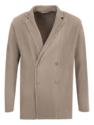 Homme Plisse Issey Miyake Pleated Double-breasted Blazer In Neutral