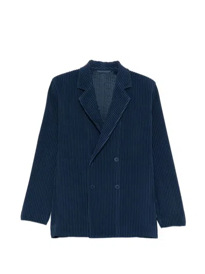 Homme Plisse Homme Plissé Issey Miyake Pleated Double-breasted Jacket In Blue