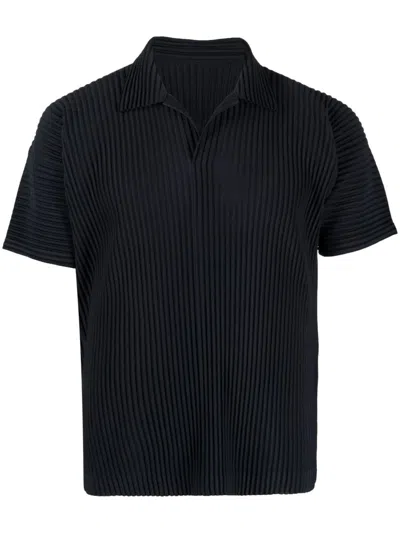Homme Plisse Homme Plissé Issey Miyake Plissé-effect Open-collar Polo Shirt In Navy
