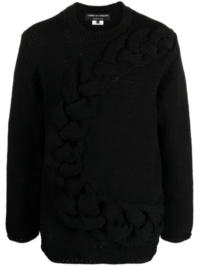 Homme Plisse Men's Black Chunky Cable Knit Crew Neck Sweater For Fw24