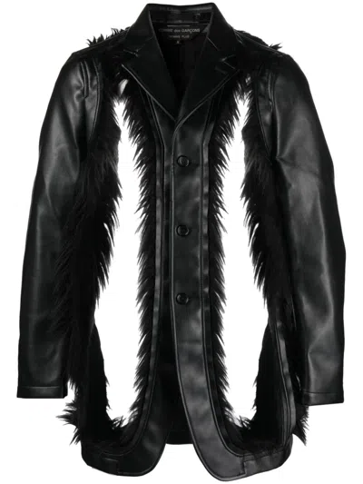 Homme Plisse Men's Black Faux Leather Cut-out Detail Jacket
