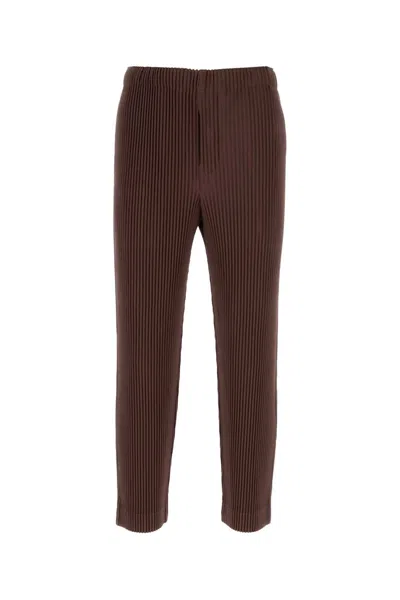 Homme Plisse Multicoloured Polyester Trousers In Brown