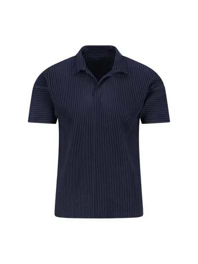 Homme Plisse Pleated Polo In Blue