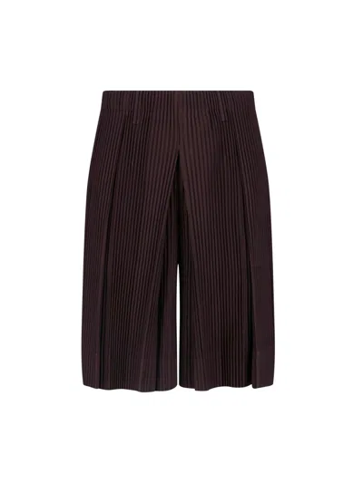 Homme Plisse Pleated Shorts In Brown