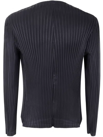 Homme Plisse Shadow Study Pleats Solid Cardigan In Blue