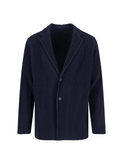Homme Plisse Single-breasted Pleated Blazer In Blue