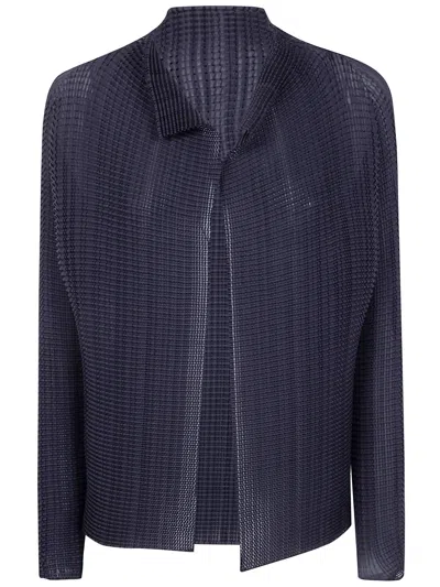Homme Plisse "wooly Pleats Bk Wt 66" Shirt In Blue