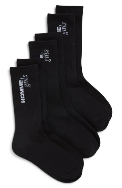 Hommegirls 3-pack Logo Crew Socks In Black