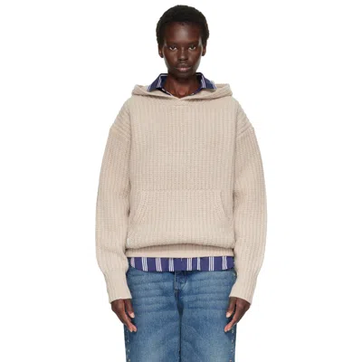 Hommegirls Beige Chunky Knit Hoodie In Neutral