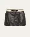 Hommegirls Belted Flip-waist Leather Mini Skirt In Black