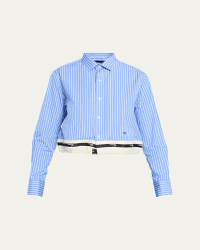 Hommegirls Belted Striped Crop Button-down Shirt In Blue