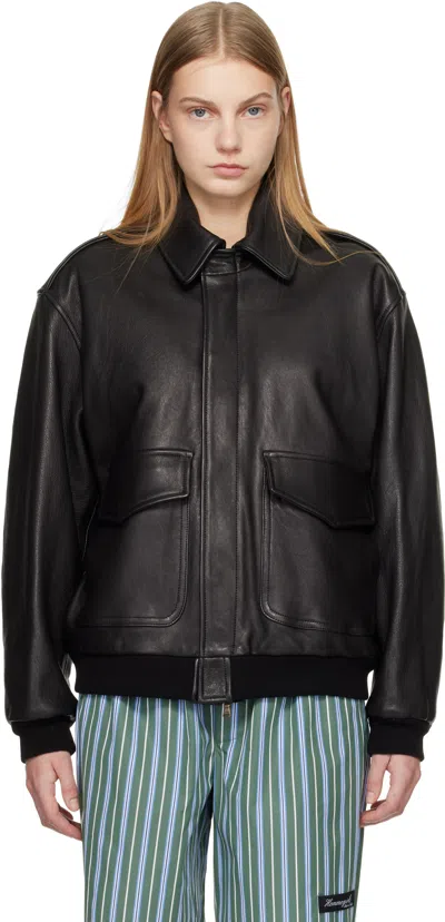 Hommegirls Black Leather Bomber Jacket