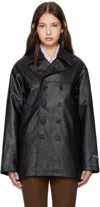 Hommegirls Black Peacoat Leather Jacket In Black