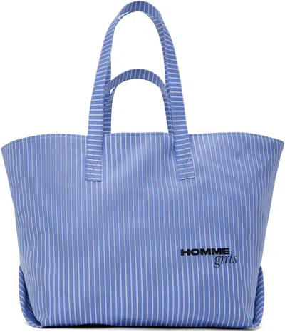 Hommegirls Blue & White Twill Bonded Tote In Multi