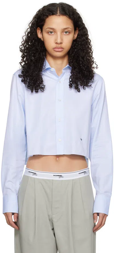 Hommegirls Blue Cropped Shirt In Chambray Blue