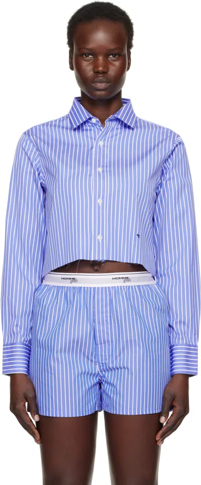 Hommegirls Blue Cropped Shirt In Classic Stripe