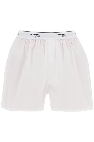 Hommegirls Cotton Boxer Shorts In White (light Blue)